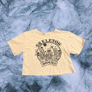 JUNIORS Local Lab‎ Skeleton Homies Cropped Graphic Tee Small